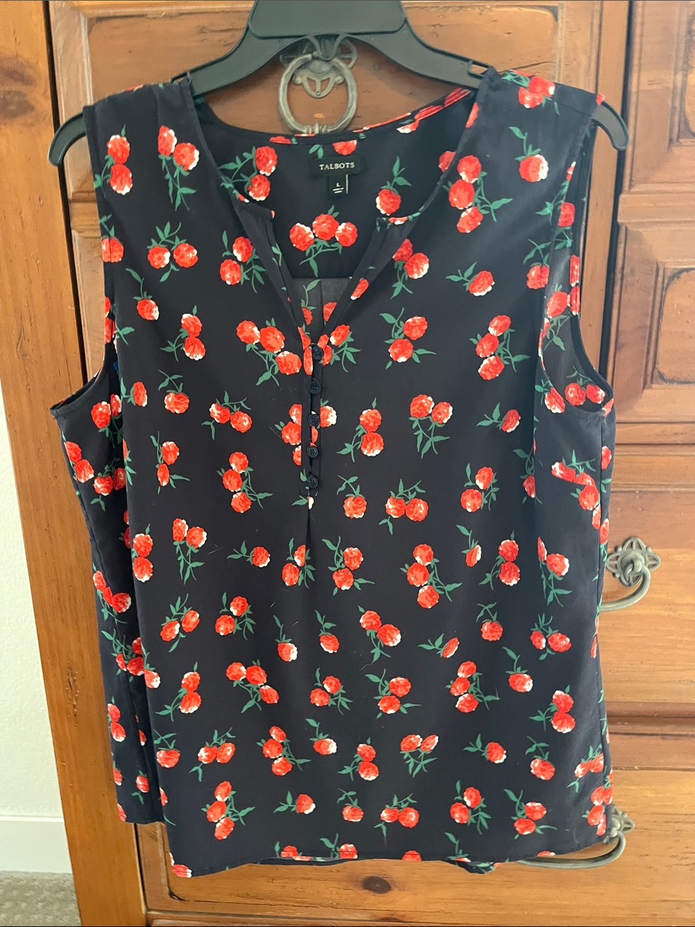 Talbots Navy Blue Floral Sleeveless Blouse Size Large Preloved